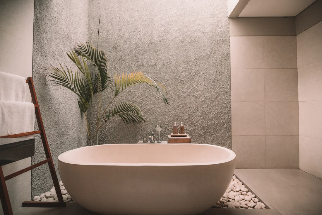 Stone foot bath basin prepared for a session at Yoshino Massage in Arlington, TX